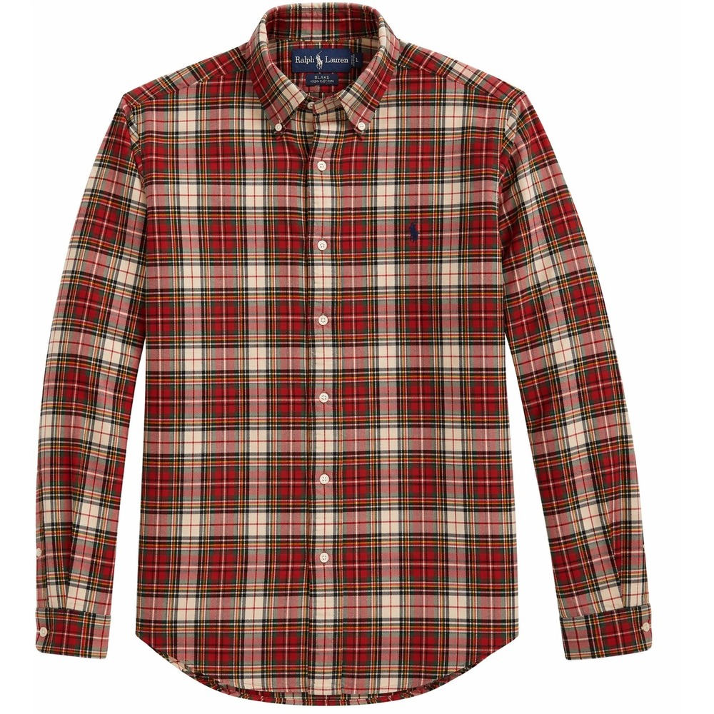 Ralph Lauren Plaid Button Down Shirt Men Large Red Green Cotton Blake Fit